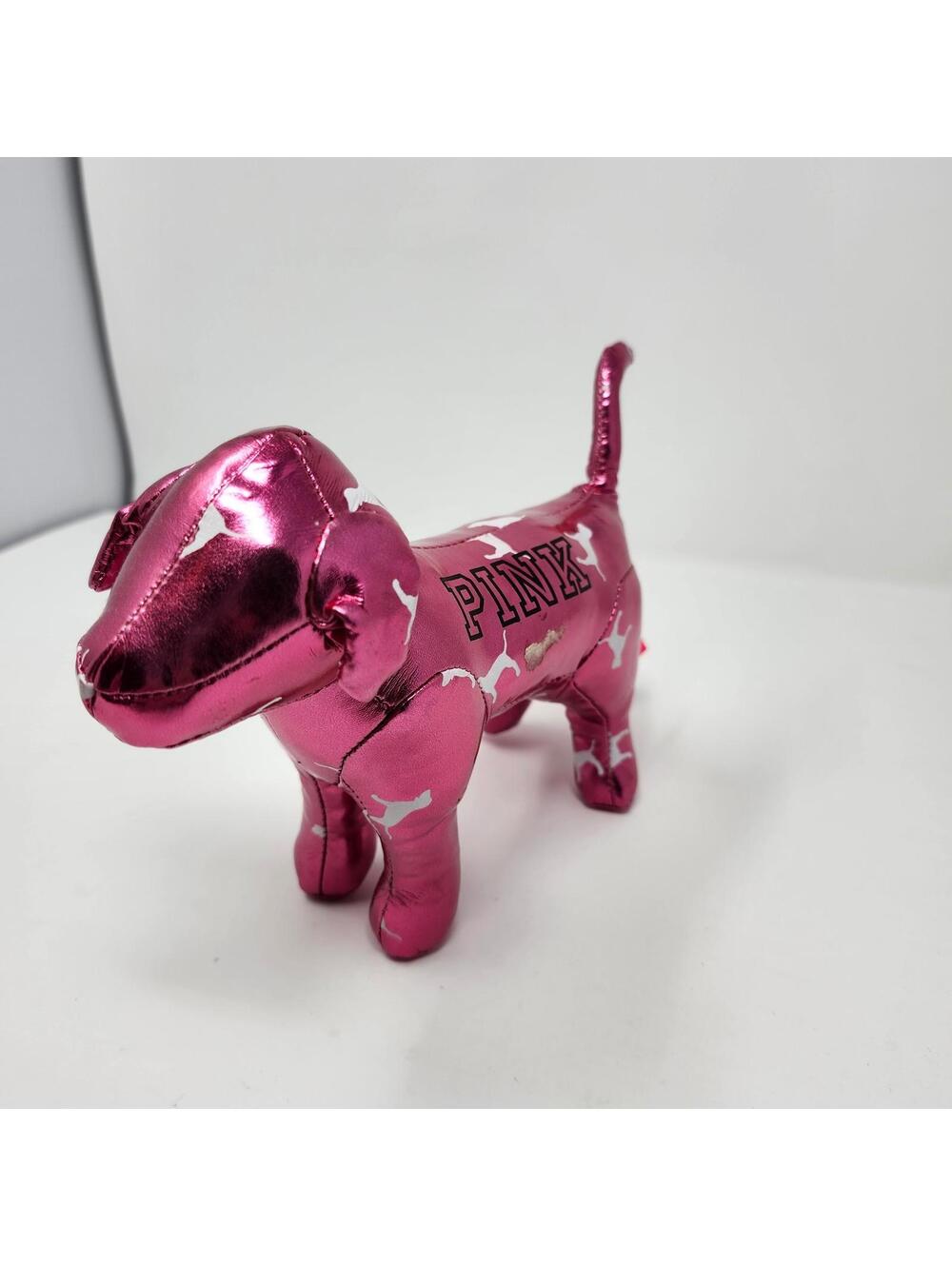 Victoria's Secret PINK Dog Plush Metallic Pink White Logo NWT